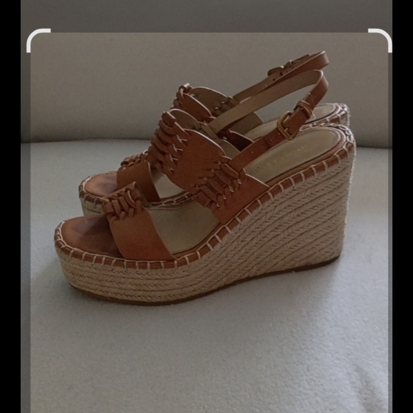 Veronica Beard Tan Braided Leather Espadrille Wedge Sandals - Picture 3 of 8